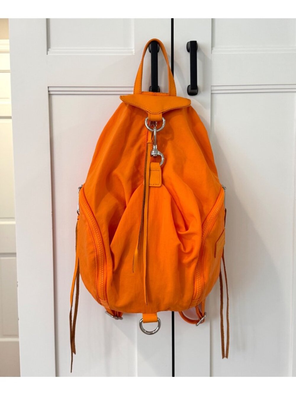 Rebecca Minkoff Orange Julian Nylon Backpack Purse with Fringe Pulls